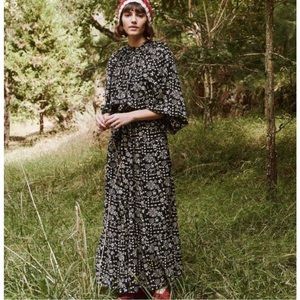 THE GREAT Joy Black Folk Print Maxi Dress